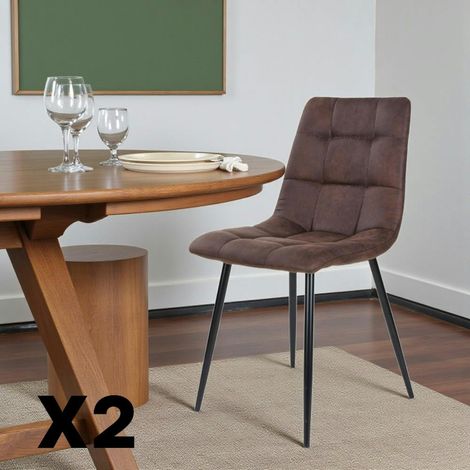 Chaise de salle à manger marron motif damier (lot de 2) TARAZ (1/5)