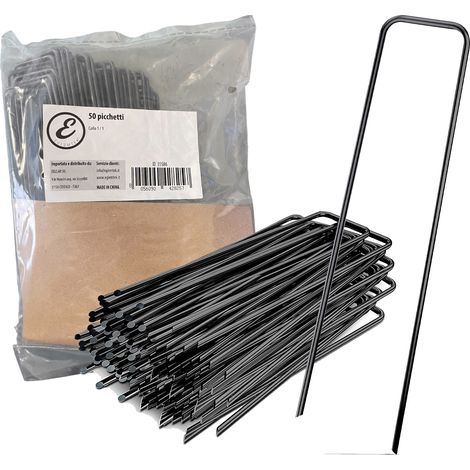300 Picchetti In Robusto Acciaio Non Galvanizzato Per Fissaggio Telo Pacciamatura Recinzione Giardino Erba Sintetica Ancoraggio Prato Rete Lunghezza 150 mm, 25 mm di Larghezza, Ø 3 mm (1/5)