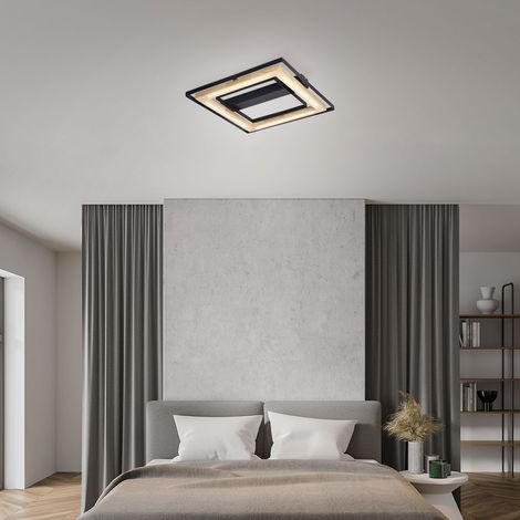 LED Deckenleuchte dimmbar Deckenlampe Bambus Wohnzimmerleuchte, Metall schwarz natur, 21W 2600lm warmweiß, LxH 46 x 6 cm (1/5)