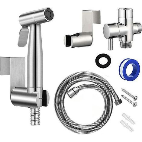 Lot de 2 Douchette WC Inox Acier Inoxydable, Pulvérisateur de Toilettes avec Raccord Robinet Eau Chaude, Portatif pour Salle de Bains (1/5)