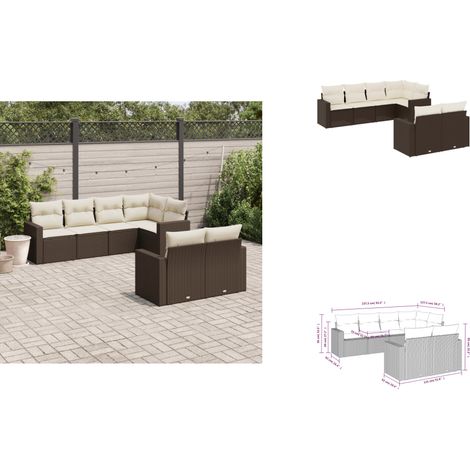 7-tlg. Garten-Sofagarnitur mit Kissen Braun Poly Rattan - Gartensofa - Polyethylen Möbel - Outdoor Sofa - Lounge Set - Gartenmöbelset (1/3)