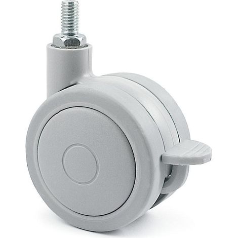 rueda giratoria rolom aro doble ø60 erm8 con freno gris  banda rodadura de goma. (1/2)