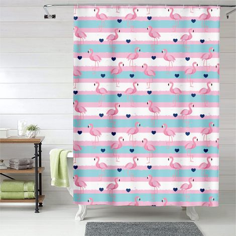 Rideau de douche motif flamant rose décoratif, tissu imperméable salle de bain, 150x180 cm (1/5)