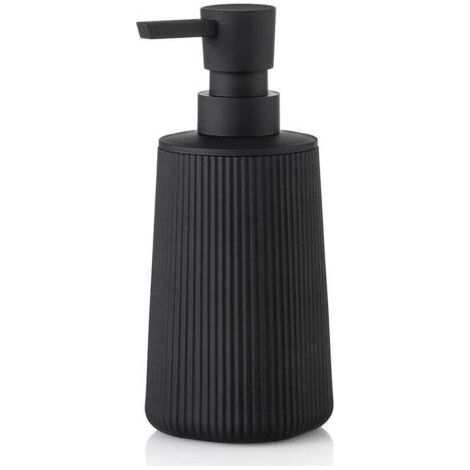 PA Piccolo dispenser di sapone per bagno e cucina, stile rustico moderno a righe, in plastica, con pompa, nero opaco (1/4)