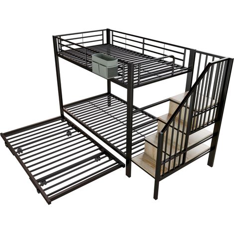 Metall-Etagenbett 90 x 200 cm mit Ausziehbett Schwarz MODENUIT (1/5)