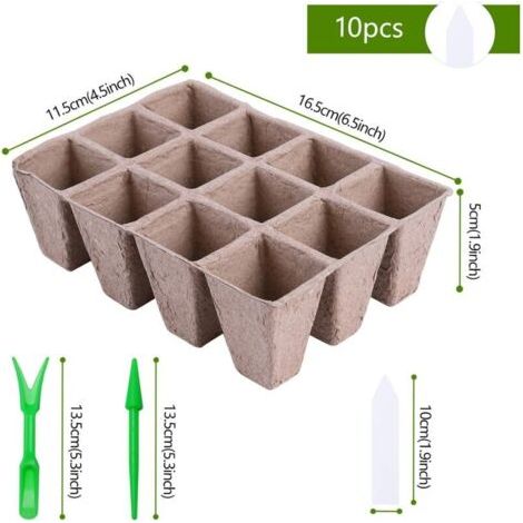 Plateau de semis biodégradable Ulisem, 10 plateaux de semis, ensemble de plateaux de semis, récipient de germination, pots de semis en fibres biodégradables pour la germination des graines et des légu (1/3)