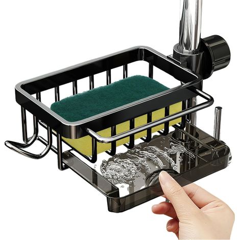 Organiseur D'évier sans Perçage, Kitchen Sink Faucet Organizer Brosse Éponge Organisateur Organisateur Evier Cuisine Organisateur d'évier Support de Rangement pour évier pour Salle de Bain/Cuisine (1/5)
