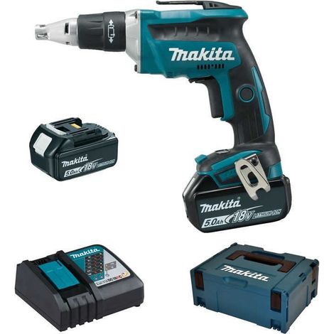 Makita – Visseuse à plaque de plâtre 18V avec 2 batteries 5.0Ah – Moteur Brushless – Technologie XPT – Coffret MakPac – DFS452RTJ (1/5)