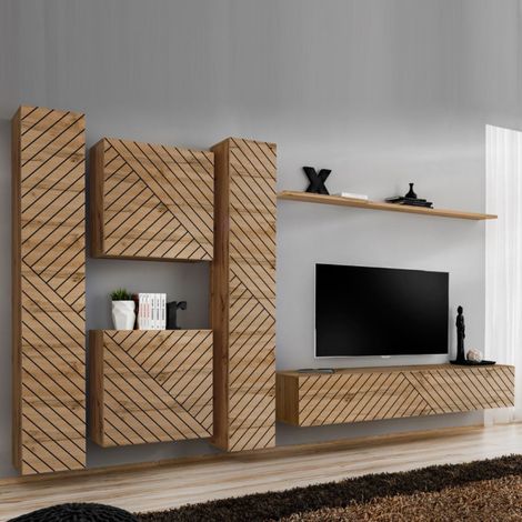 Ensemble Meuble TV "Switch Lamel VI" 330cm Naturel (1/5)