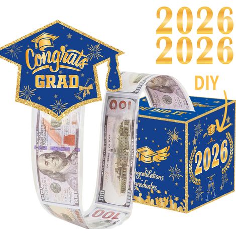Décoration de tirelire pour la remise des diplômes, ambiance de fête, boîte à surprises, cadeaux, chapeau de graduation bleu et or