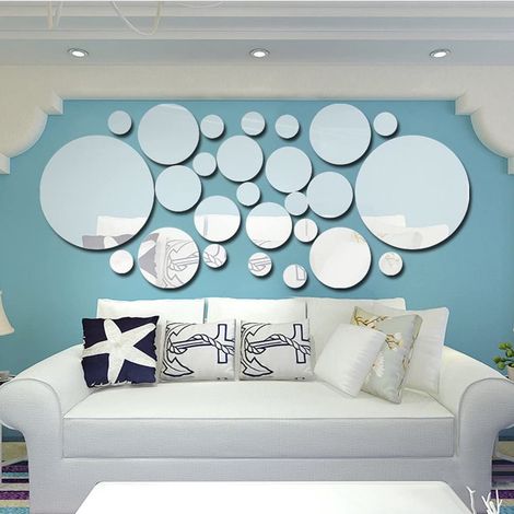 Ensemble d'autocollants miroir - Miroir mural - Miroir mural acrylique miroir 3D autocollant - 26 pièces - Salon Argent (1/5)