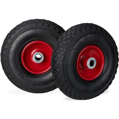 Roue de Diable Roue brouette Set de 2, Roue de Rechange, Caoutchouc 3.00-4, 100 kg, 260 x 85 mm, Noir-Rouge (1/5)
