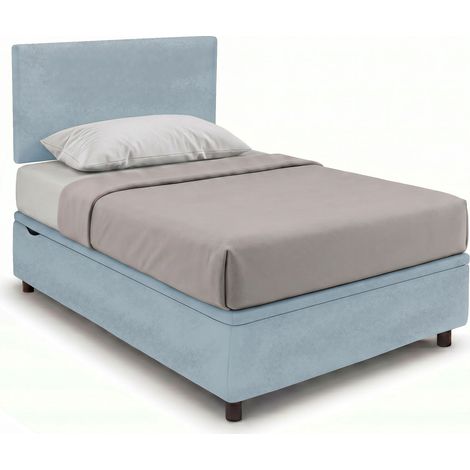 Letto 1 Piazza e Mezza Contenitore Imbottito 120x200 cm Microfibra Azzurro Boxmax Testata Flat (1/5)