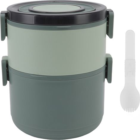 Boîte Bento Adulte Empilable 1600ml, 2 Niveaux en Plastique Alimentaire, Isotherme et Étanche, Sans BPA, Verte (1/5)