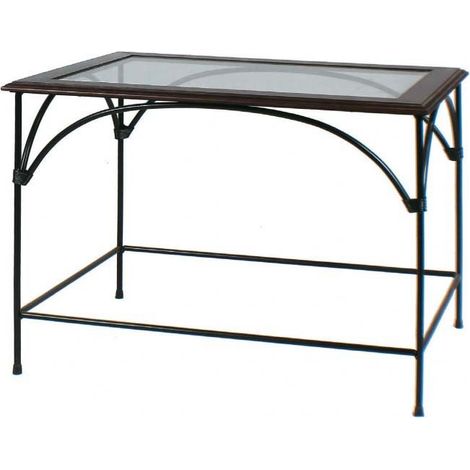 Tavolino da salotto rettangolare Country piano in vetro Colori Ferro: Oro - Dimensioni Tavolini: 70 x 50 H. 50 (1/2)