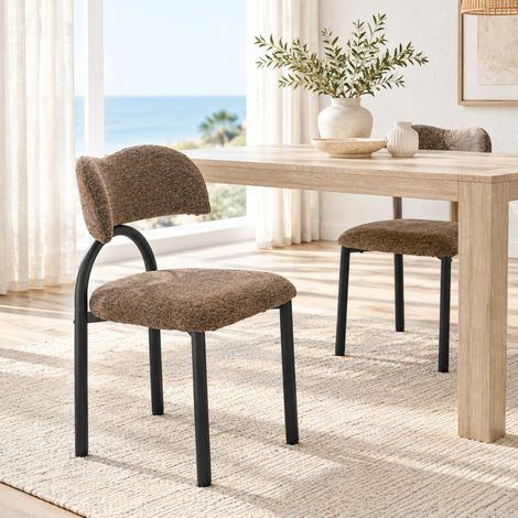 Lot de 2 chaises de salle à manger marron rembourrées à structure métal noir OKWISH (1/5)