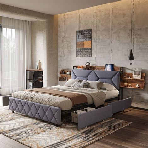 Bett 140x200 cm - 250314WXL - USB - Zeitgenössisch - Samt - Doppelbettgestell 140x200 cm - Grau
