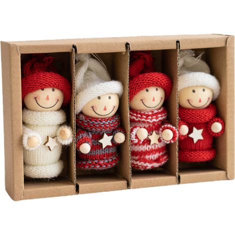 Lot de 4 lutins au crochet à accrocher au sapin de Noël, décoratifs, mignons et sympathiques, petits, dans une boîte cadeau (1/2)