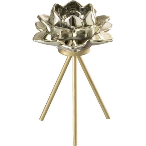 Photophore sur Pied "Fleur Verre" 18cm Or (1/2)