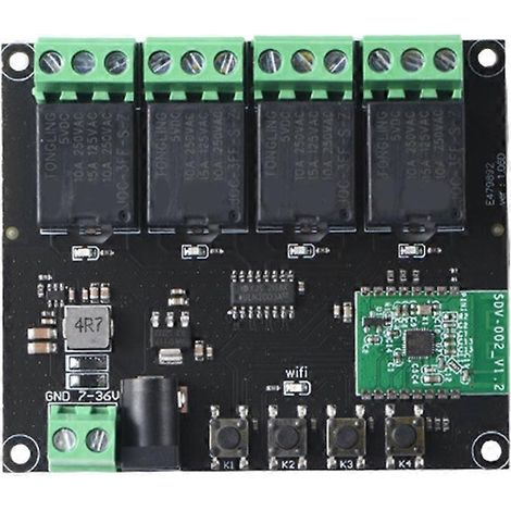 4-Kanal 7-36V Wi-Fi-Schaltmodul mit drahtlosem Relais, Smart-App, Fernbedienung, Smart-Timer und 10A-Hausautomatisierungsschalter. (1/5)
