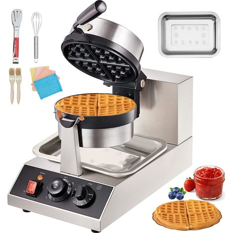 Gaufrier électrique rond en acier inoxydable, machine à gaufres antiadhésive, appareil de cuisson pour gaufres maison (1/5)