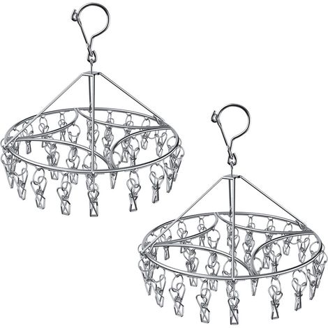 Sockentrockner, 2 Pcs Edelstahl Sockenbügel,, 24 Clips Unterwäschebügel, Drehhaken, Kleiderbügel zum Trocknen von Handtüchern, BHS, Dessous, Babykleidung (1/5)