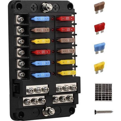 12V 12-fach Sicherungsblock mit Erdungskasten und Voltanzeige für Boot, Auto, Wohnmobil, RZR (1/5)