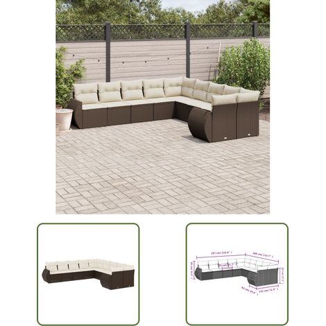vidaXL 10-tlg. Garten-Sofagarnitur mit Kissen Braun Poly Rattan (1/3)