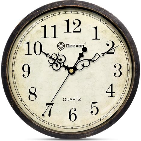 Horloge Murale silencieuse, Horloge Murale analogique à Quartz décorative à Piles pour Chambre à Coucher, Salon, Cuisine, Bureau (Marron foncé, 25 cm) (1/5)