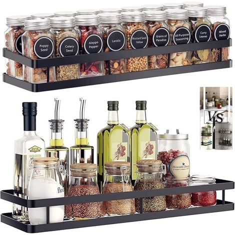 Kitchen Spice Rack, 2-Piece Wall-Mounted Spice Rack, Space-Saving Spice Storage Shelf, Ideal for Kitchen Storage and Organization, 40 x 12 x 5.5 cm, Black (1/5)