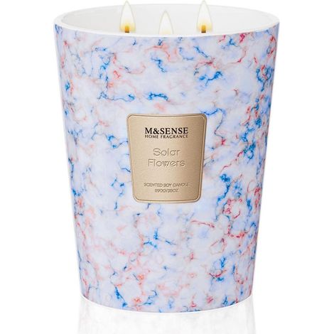 Bougie parfumée 990g cire de soja avec 3 mèches, 150h de combustion, design marbre