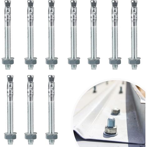 10Pcs Boulons à Expansion M10x110mm, Boulon d'ancrage en acier galvanisé M10, Goujon ancrage m10 de Fixation, pour le Béton et la Maçonnerie (1/5)