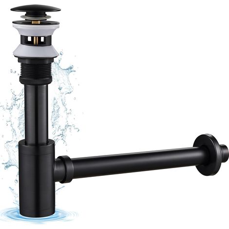 Siphon Noir Rétro avec Bonde avec Trop-plein, Laiton Universel Design Siphon Anti-Odeur pour Lavabo, Siphon Pop-Up, Bonde Vidage Syphon (1/5)