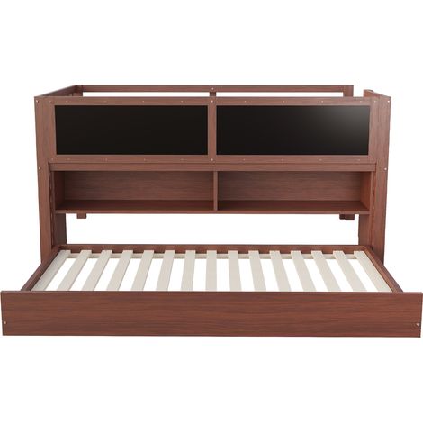 Letto bambini 90 x 200 cm con letto estraibile, lavagna, vani aperti e scala, marrone (1/5)