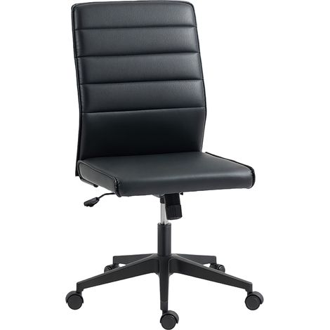 Bürostuhl aus PU-Leder mit Wippfunktion, höhenverstellbar von 97 bis 107 cm, drehbarer Schreibtischstuhl mit geschwungener Rückenlehne und gepolstertem Sitz (Schwarz)