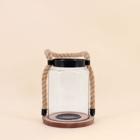 Lanterne en verre poignée corde 16x19cm