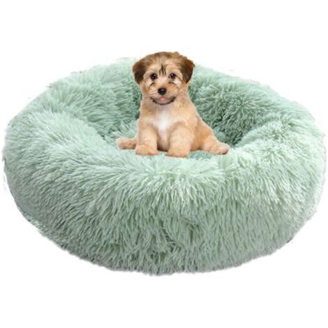 QORVA-Panier rond pour chien et chat – Coussin moelleux en coton PP – Antidérapant et lavable – Bords surélevés pour soutien – Vert