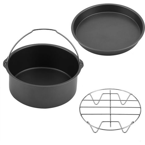 8'' 3-in-1 Multifunktions-Heißluftfritteusen-Zubehörset Brotablage Kuchenform Pizzablech (Schwarz) (1/5)