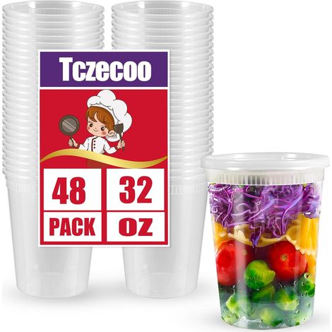 48er-Pack wiederverwendbare 946-ml-Kunststoffbehälter mit Deckel, auslaufsichere Aufbewahrungsbecher für Lebensmittel, Suppen und Snacks, mikrowellengeeignet (1/5)