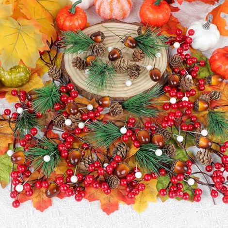 140 cônes de décoration pour la confection de couronnes de Noël, branches de pin et baies rouges, décorations à faire soi-même pour sapin, décoration de table et de table de Thanksgiving. (1/3)
