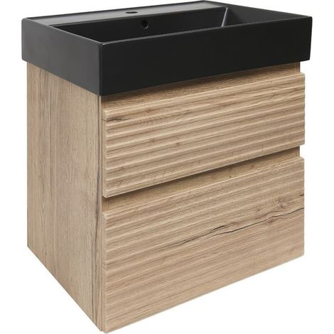 Meuble de salle de bains - Naturel - Savona - 2 tiroirs avec vasque SAT Infinitio 58x53x44,8 - Chêne Halifax (1/5)