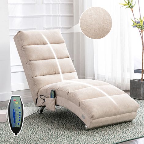 Chaise longue massaggiante fissa con vibrazione, supporto per tutto il corpo, lino beige HAVRYA (1/5)