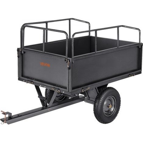 Remorque à Benne Basculante, 481 L, Remorque de Tracteur Tondeuse à Gazon de Jardin en Acier, Capacité de Charge 272 kg, avec Pneus 40,64 cm, Chariot de Transport à Déversement, pour VTT, UTV (1/3)