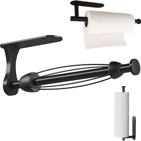 Porte-rouleau de cuisine mural - à fixer sous un meuble de cuisine - en acier inoxydable - avec amortisseur - support de rangement pour film alimentaire - sans perçage - fermeture douce - convient aux (1/5)