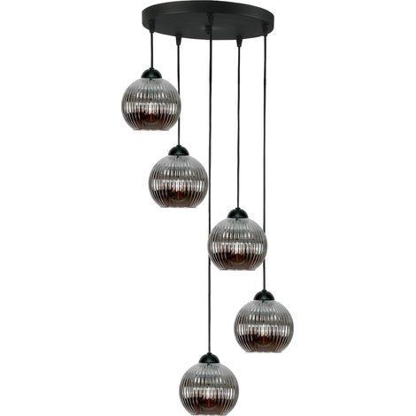 Schwarze Hängeleuchte mit Graphitglasschirm, Kugel 15-050