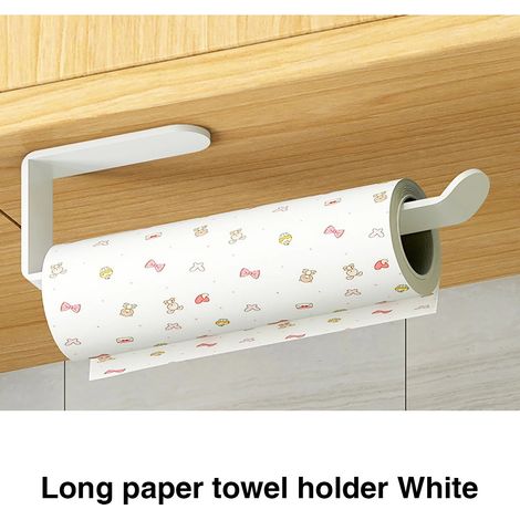 (Long Blanc) Porte-essuie-tout adhésif pour la cuisine, distributeur de papier toilette, rangement pour armoire, porte-serviettes, accessoires de salle de bain (1/5)