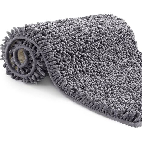 Tapis de Bain en Microfibre, Tapis Salle de Bain Longueur 50 x 80 cm, Tapis de WC, Doux, Antidérapant,Gris FONCÉ (1/5)