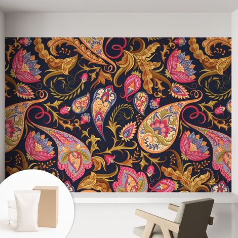 Tapete Vliestapete mit Kleber- abwaschbar - Raumgestaltung Schlafzimmer Wohnzimmer Tapete Buntes Paisley 152x104 cm (1/5)