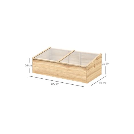 Mini serre de jardin naturelle en bois avec panneau polycarbonate et bac de culture, 100 x 50 x 35 cm, pour potager et terrasse (1/5)