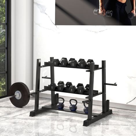 OKWISH Hantelständer 3 Ebenen aus schwarzem Stahl, 131 x 75 x 80 cm, 200 kg (1/5)